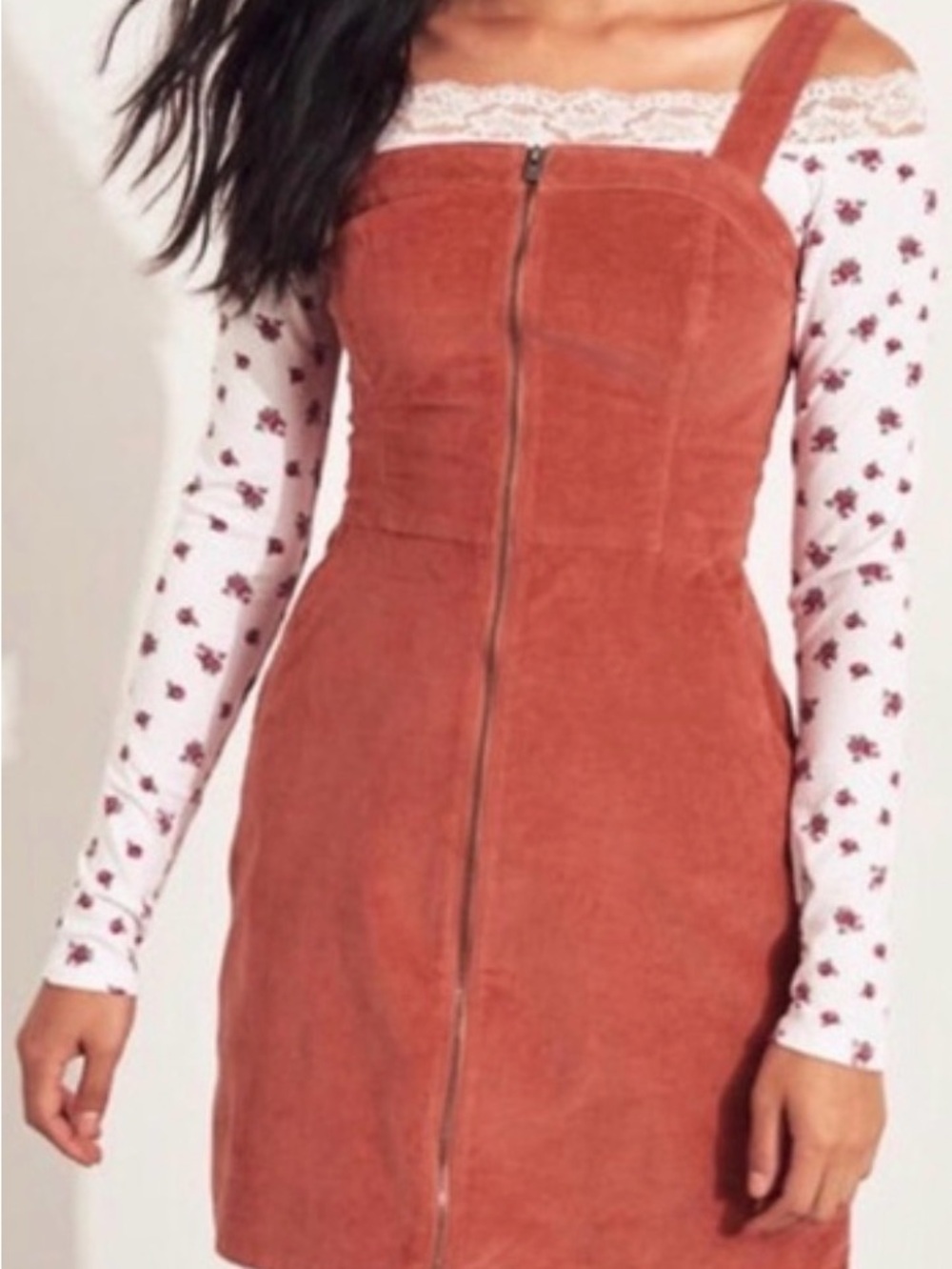 Hollister Rust Corduroy Zip-Front Mini Dress Y2K